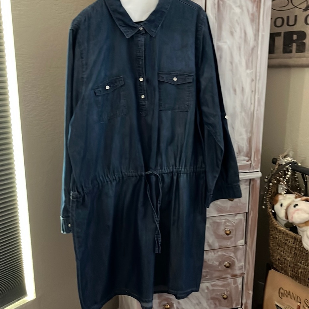 Sz x lg Jean dress with Cinch waist  button up and pockets